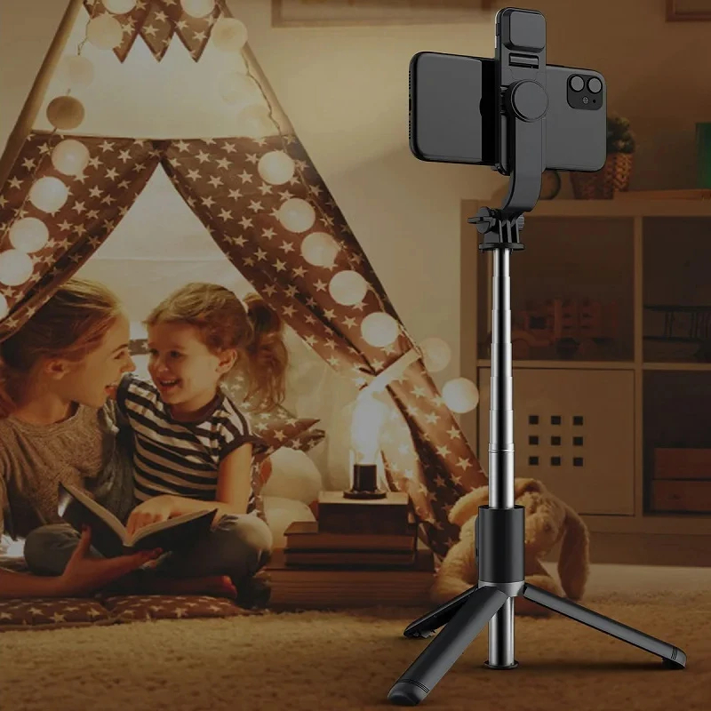 Xiaomi Selfie Stick 1m مع بلوتوث لاسلكي LED ملء الضوء ترايبود ممتد مع مصراع التحكم عن بعد للهاتف المحمول Android IOS