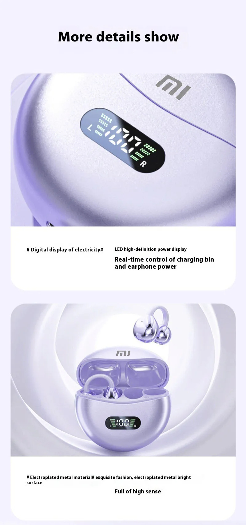 الأصل Xiaomi سماعات توصيل العظام بلوتوث 5.4 سماعات الأذن كليب على الأذن سماعات مريحة الرياضة شاشة ديجيتال سماعات