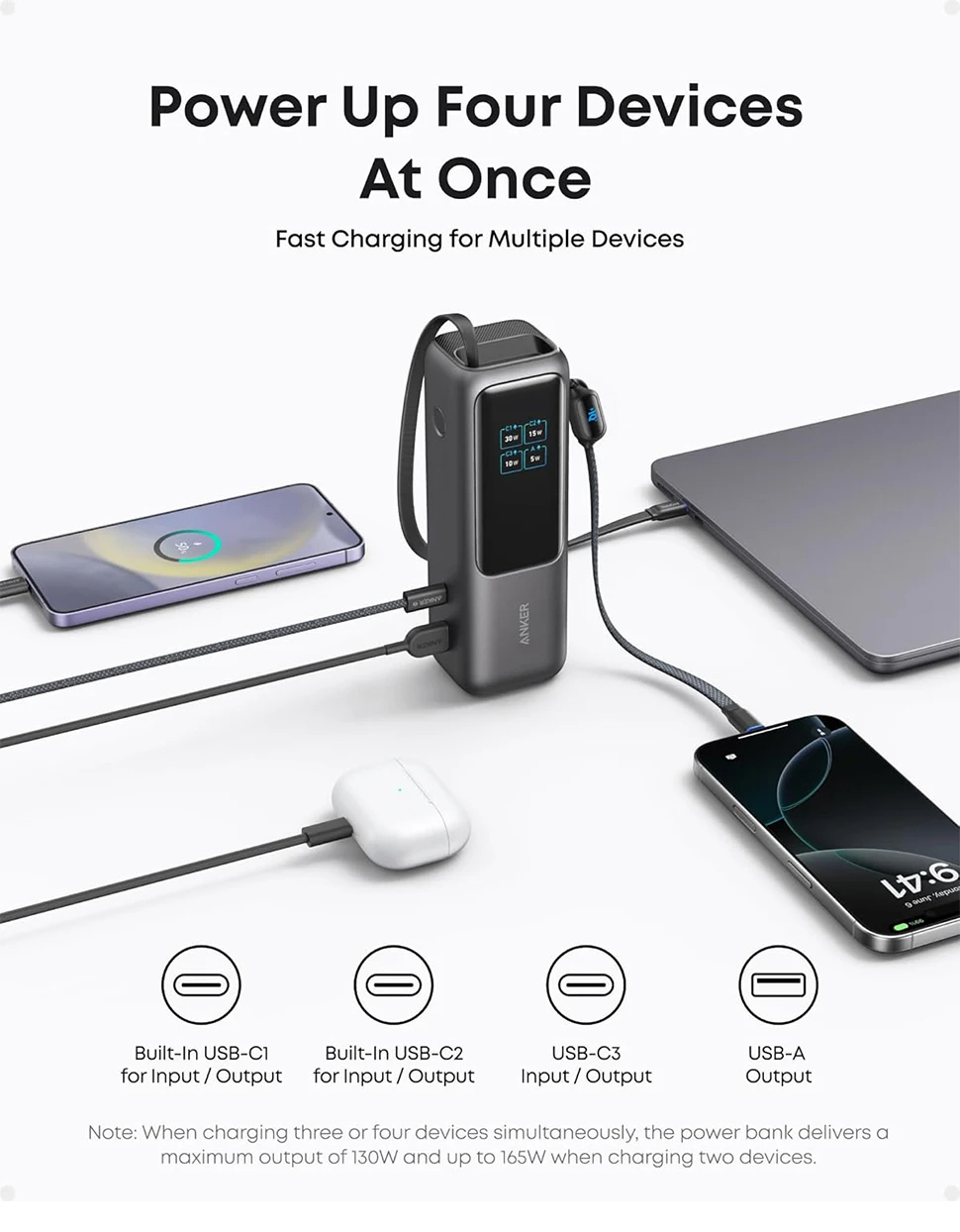 بنك طاقة للكمبيوتر المحمول Anker، شاحن محمول بقدرة 25,000 مللي أمبير في الساعة مع منافذ USB-C ثلاثية 100 وات للشحن متعدد الأجهزة