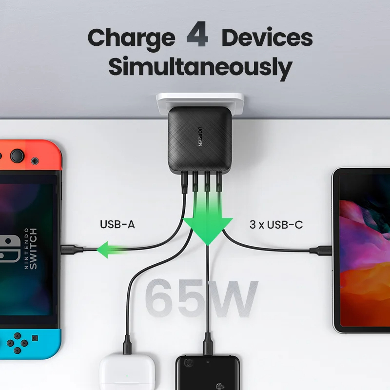 شاحن سريع الشحن من Ugreen بقدرة 65 وات وشحن سريع 4.0 3.0 نوع C PD شاحن USB QC 4.0 3.0 شاحن سريع جداري للكمبيوتر المحمول