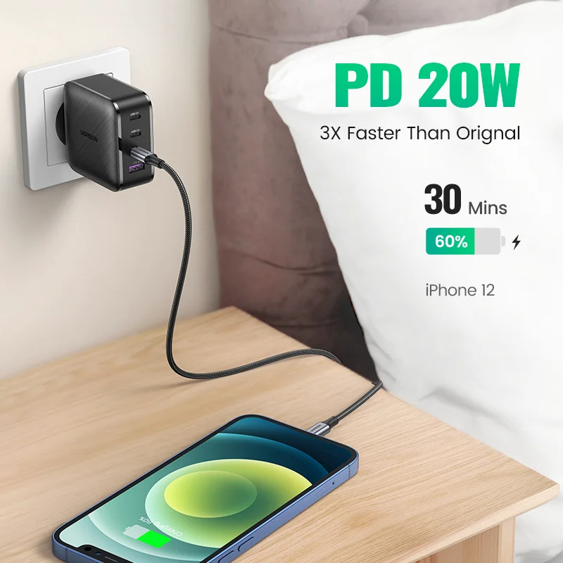 شاحن سريع الشحن من Ugreen بقدرة 65 وات وشحن سريع 4.0 3.0 نوع C PD شاحن USB QC 4.0 3.0 شاحن سريع جداري للكمبيوتر المحمول