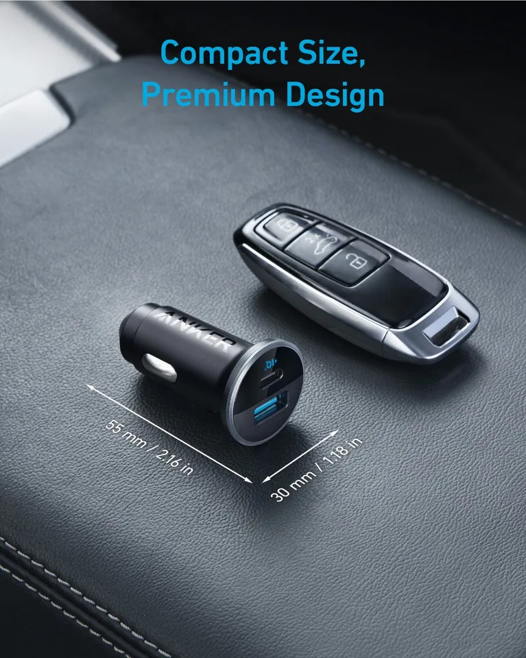 أنكر 52.5 واط USB C مهايئ شاحن سيارة أخف شاحن يو اس بي 323 أنكر شاحن سيارة مع 30 واط PowerIQ 3.0 شحن سريع