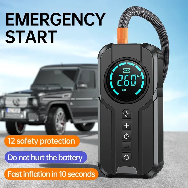 جهاز 4 في 1 لحالات الطارئ مضخه اطارات السياره . اشتراك لبدا تشغيل السياره . بنك طاقه لشحن الاجهزة . مصباح