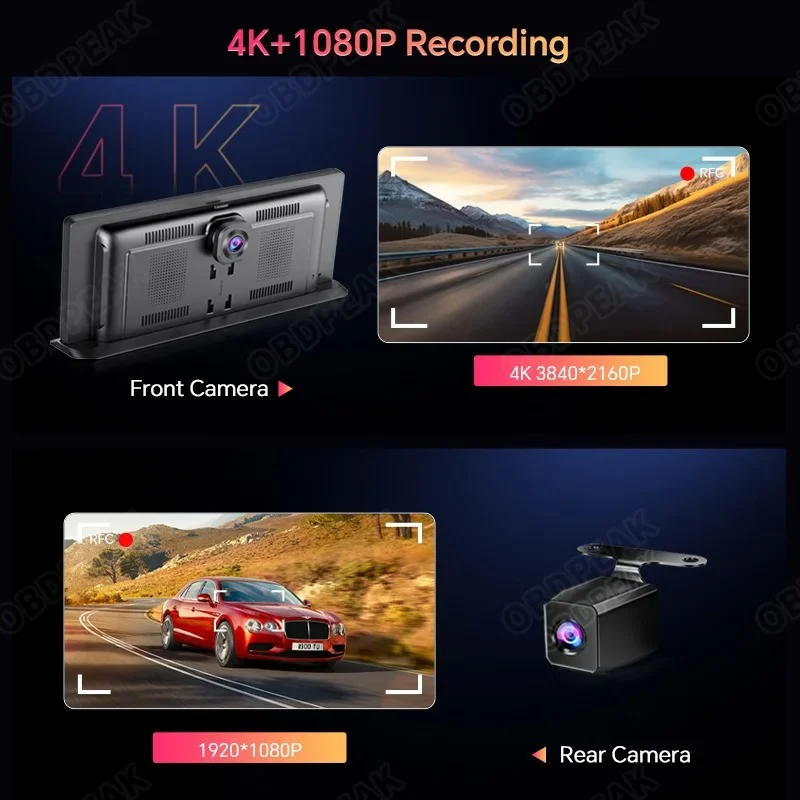 شاشة لسيارة بدقة 4K واتصال لاسلكي تلقائي 5G WiFi GPS واتصال مع جميع الاجهزة وكميرا لتسجيل جميع اللقطات